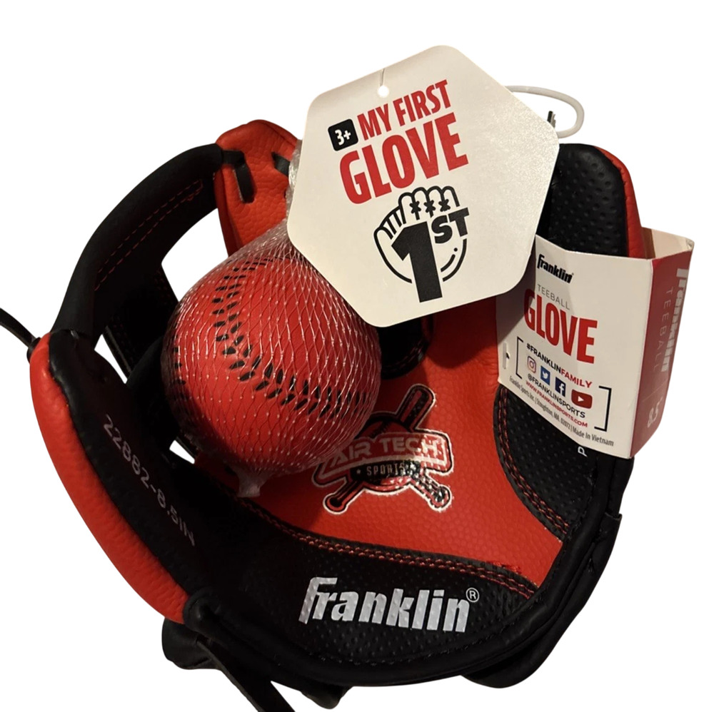 Franklin Sports 8.5" Air Tech Kids Red Teeball Baseball Glove & Ball Left Handed